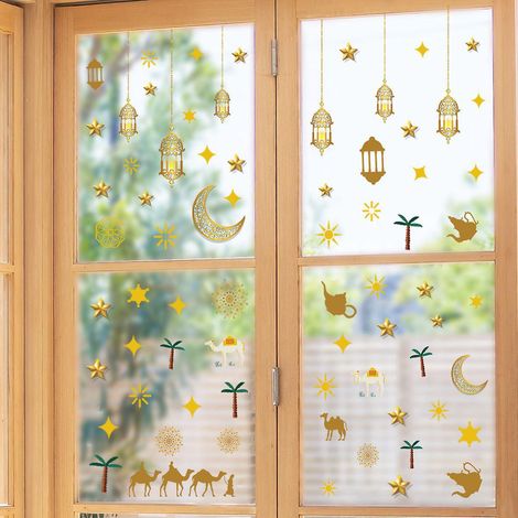 lune Lanterne Toile Autocollant Mural Papier Statique Verre Autocollant Fentre Double Face Dcoration Visuelle Autocollant Mural (1/5)
