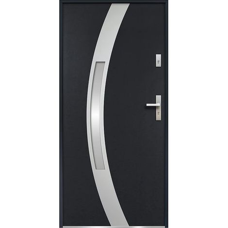 Porta d'ingresso apertura verso sinistra H207 x L100 cm in Acciaio smaltato e Inox Antracite - TROFA (1/4)