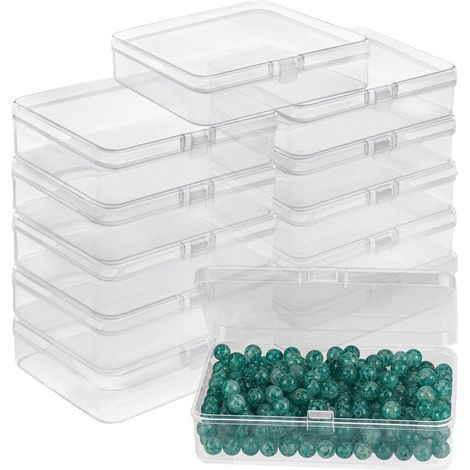Small Clear Plastic Storage Box with Hinged Lid (Pack of 12) - L11.2 x W8.3 x H2.8 cm - Mini Plastic Storage Box for Pills, Beads, Jewelry and Crafts (1/5)