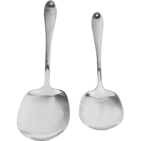Lot de 2 cuillères de service en acier inoxydable, style italien ou occidental, cuillères de service courantes (cuillères à vaisselle).-2pcs-Silver