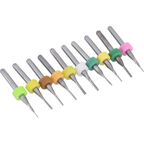 Lot de 10 fraises à graver pour circuits imprimés (diamètres : 0,5/0,6/0,7/0,8/0,9/1,0/1,1/1,2/1,3/1,4 mm, queue de 3,175 mm) (1/5)