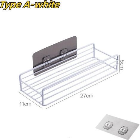 (A-Blanc 1 pièce) Étagère de salle de bain - Accessoires de salle de bain - Étagère de rangement pour shampoing - Porte-cosmétiques - Étagère métallique sans perçage - Organisateur de condiments - Éta (1/5)