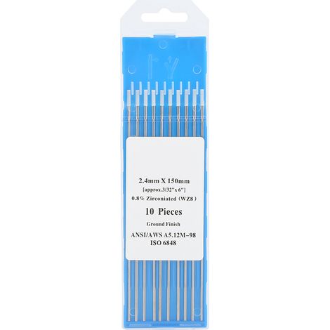 Lot de 10 électrodes en tungstène zirconium WZ8 à pointe blanche pour soudage Tig AC 2,4 mm x 150 mm (1/4)