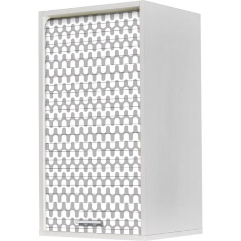 Meuble haut de cuisine à rideau 40 cm blanc imprimé vague grise - COOK (1/3)