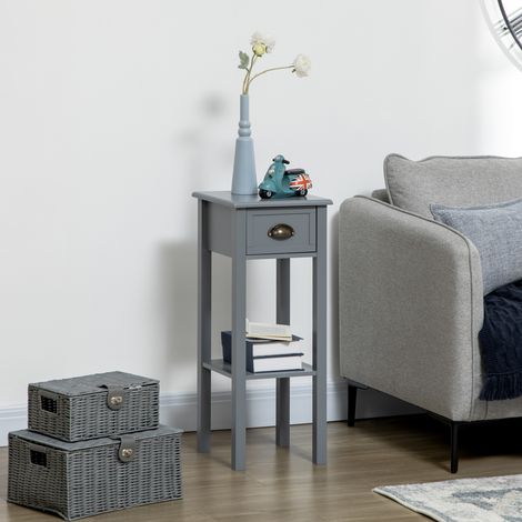 Table d'appoint moderne avec tiroir et étagère de rangement 30 x 30 x 75 cm Gris (1/5)