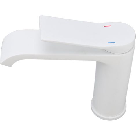 Robinet cascade lavabo blanc G1/2 filetage intérieur/extérieur, mitigeur froid/chaud salle de bain, modèle bas avec tuyaux (1/5)