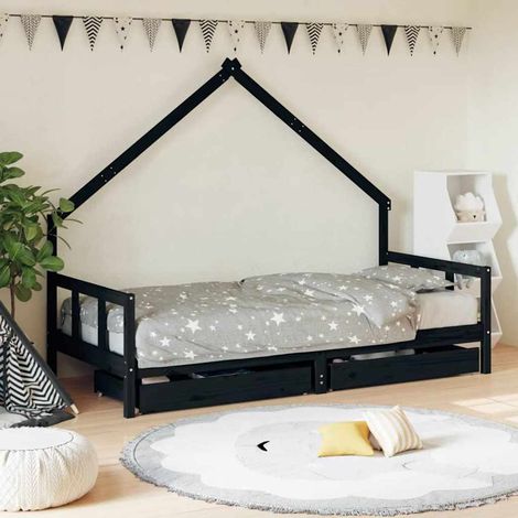 vidaXL Estructura de cama niños con cajones madera pino negro 90x200cm (1/5)