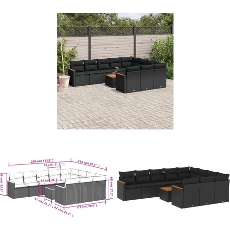11-tlg. Garten-Sofagarnitur mit Kissen Schwarz Poly Rattan - Gartenmöbel Set - Gartensorte - Outdoor Möbel - Lounge Sofa - Esstisch - Home & Living (1/3)