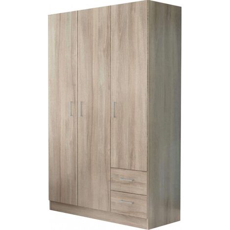 Armadio in legno da interno camera da letto con asta appendi abiti 3 ante e 2 cassetti Geremy - Bianco (1/5)