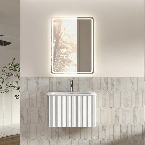 Badezimmermöbel mit Spiegel, Waschtisch 60 cm, vormontiert, weiß HAVRYA (1/5)