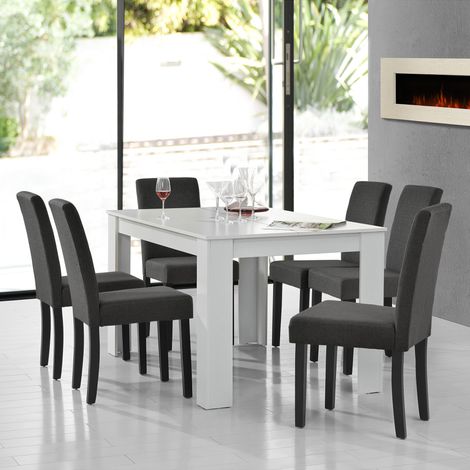 Set da Pranzo Tavolo Rettangolare con 6 Sedie Imbottite - Bianco/Grigio [en.casa] (1/5)