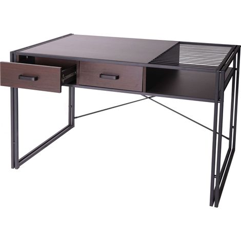 Scrivania per computer con cassetti e vano portaoggetti design industriale 76x120x70 cm marrone scuro 040001449