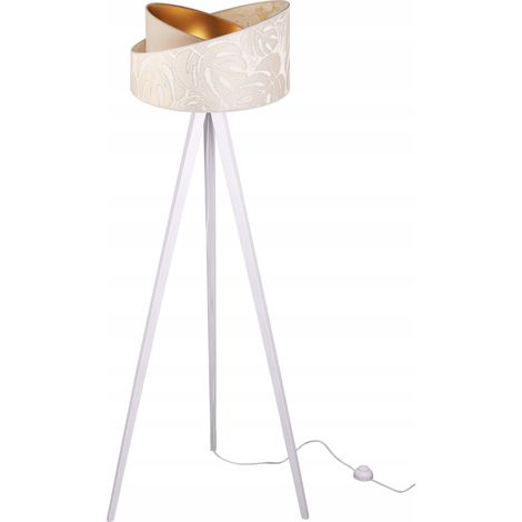 LAMPADA DA TERRA CON TREPPIEDE E PARALUME IN LEGNO (1/5)