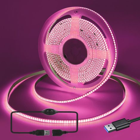 bande lumineuse LED COB USB 1.5M 5V Rose 320LED/M,ruban led flexible pour rétroéclairage d'affichage TV,miroir,armoire,placard,armoire bricolage éclairage avec contrôleur USB 5V2A (1/5)