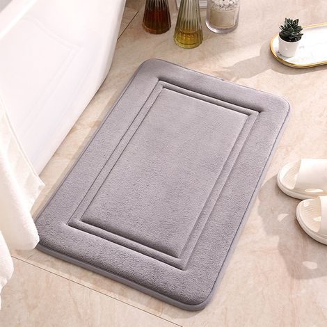 Tapis De Bain - Mousse À Mémoire De Forme - Velours Absorbant - Fond Antidérapant - Lavable En Machine - 40x60 Cm - Gris (1/5)