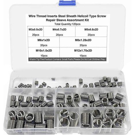 120-teiliges Set mit Gewindeeinsätzen aus Edelstahl, passend für Muttern M3, M4, M5, M6, M8, M10 und M12, stoßfest.