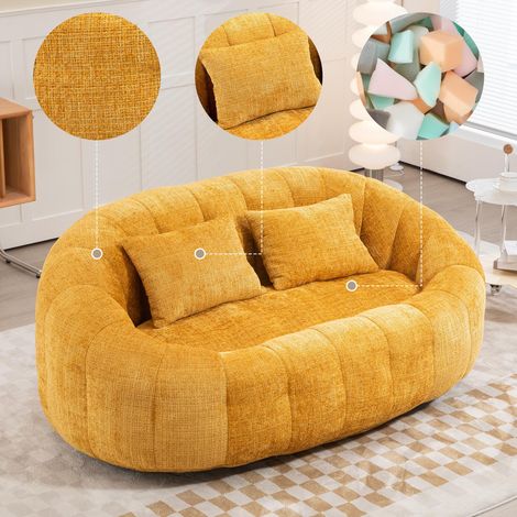 Pouf poire confortable et résistant, avec dossier haut, pour adultes et enfants, intérieur et extérieur, fauteuil de sol moelleux (chenille jaune)