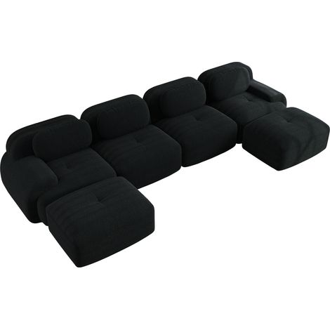 Modulares U-Ecksofa ohne Montage, schwarzer Rippenvelours, 32D-Schaum, MODENUIT (1/5)