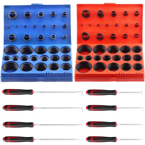 Lot de 834 rondelles toriques universelles SAE et métriques avec kit d'assortiment de crochets longs et courts, joints toriques en caoutchouc nitrile SAE métrique (1/5)