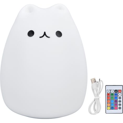 Lampe Silicone LED avec Contrôle à Distance et Charge USB en Forme de Chat pour Chambre et Décoration, 1200mAh, 16 Températures de Couleur