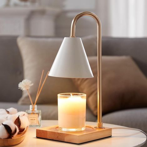 Lampe aromatique dimmable, diffuseur de parfum électrique sans flamme en métal, chauffe-bougie programmable avec minuterie, brûleur à huile parfumé avec deux ampoules (1/5)