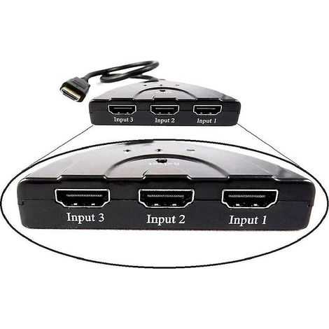 Câble commutateur/répartiteur HDMI à 3 ports, prend en charge le commutateur/hub multicanal 4K2K 2160P, compatible avec les téléviseurs LCD HD, PS et plus encore. (1/3)