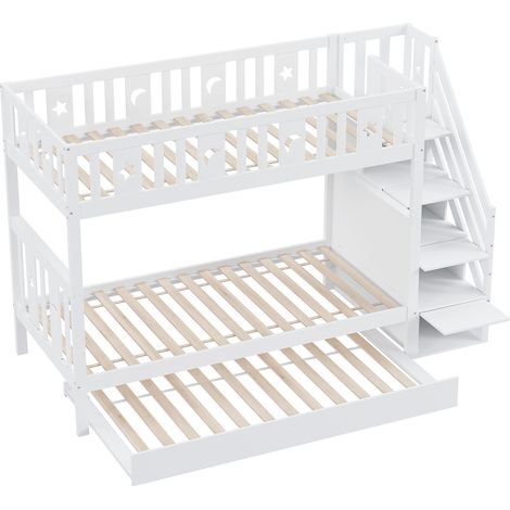 Letto a castello bambini 90 x 200 cm con letto estraibile, scala contenitore, bianco (1/5)