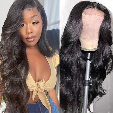 Body Wave Lace Front Perücke aus Echthaar, vorgezupft, gebleichte Knoten mit Babyhaaren, kleberlos, 44 Zoll, brasilianisches Echthaar, Lace Closure, für schwarzes Haar (1/5)