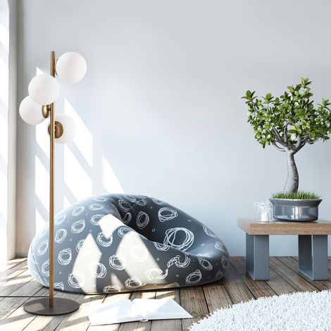 Lampadaire en métal et verre 4 globes - H. 130 cm - Doré et blanc - FAZE (1/5)