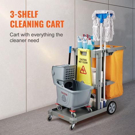 Chariot de Ménage Professionnel 3 Étages Chariot de Nettoyage Lavage en PP avec Sac à Déchets PVC Chariot d'Entretien Charge 90,7 k… (1/5)