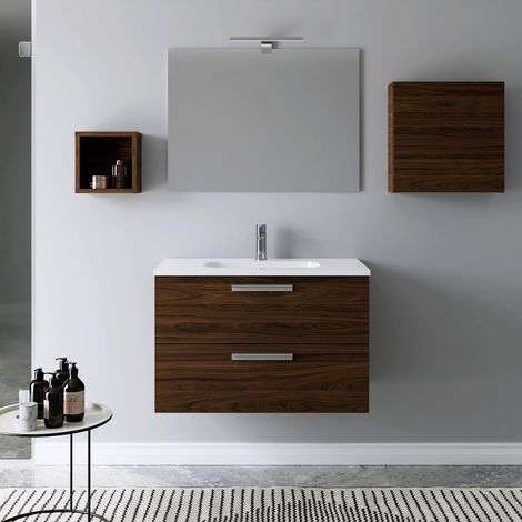 Mobile da bagno sospeso 100cm rovere tabacco con lavabo e specchio Jasper (1/5)