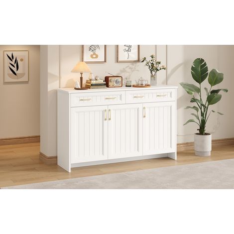 Credenza 140x40x90 cm in MDF bianco, 2 cassetti e 3 ante, per sala da pranzo - MEUBLIV (1/5)