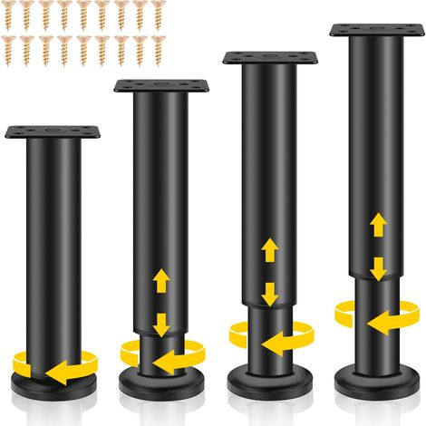 Pieds de Meubles Réglables, 4 Pieds de Meubles Métal Noir, Pied Meuble, Pieds Universels Ajustables pour Meubles pour Canapé, Lit, Armoire, Table, avec Vis, Hauteur Réglable (12-18 cm) (1/5)