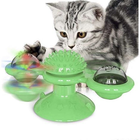 Interaktives Windmühlen-Katzenspielzeug mit LED-Lichtkugel und Saugnapf, lustiges Kau- und Bewegungsspielzeug für Wohnungskatzen, fördert das Spielvergnügen von Kätzchen und lindert Kratzschmerzen