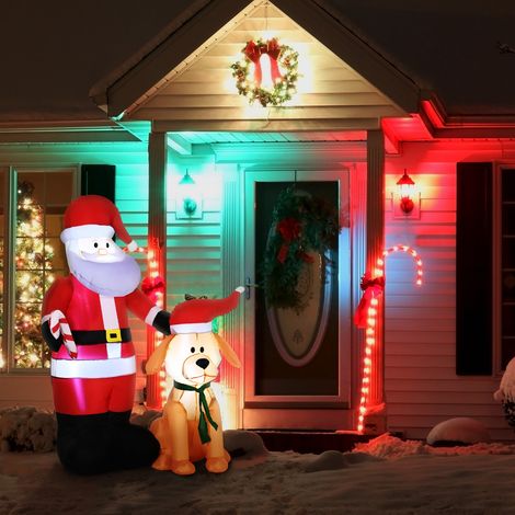 Papá Noel Inflable con Perro con Luces LED Decoración Navideña para Interior y Exterior 117x80x157cm Multicolor (1/5)