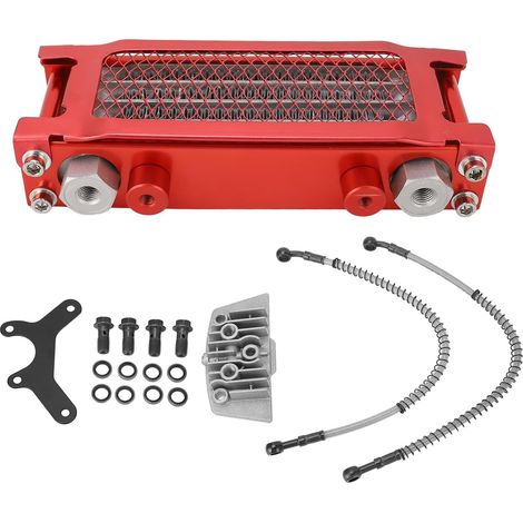 Universal Motorcycle Oil Cooling Kit, Aluminum Engine Oil Cooling Radiator for Dirt Pit Bike with Quick Dissipation C (Red) (1/5)