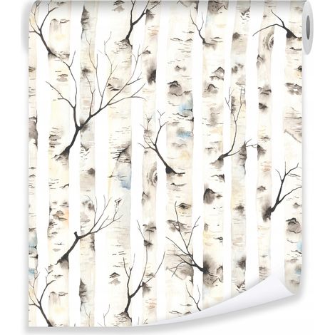 Papier peint bouleaux arbres déco murale nature chambre – rouleau 0,5 x 10 m intissé Wallarena (1/3)