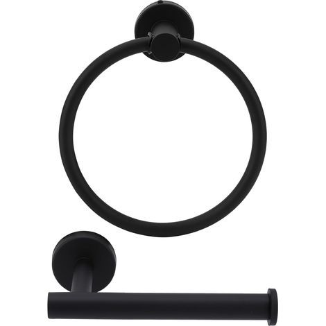 Matte Black Toilet Paper Holder and Towel Ring, Stainless Steel Toilet Paper Roll Holder, Towel Holder and Ring