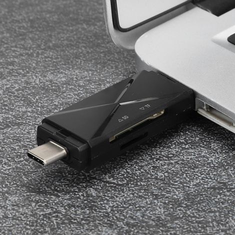 Lecteur de Cartes Mémoire Type C OTG 5-en-1, Adaptateur USB 2.0 Multifonction pour Téléphone Portable (Noir)