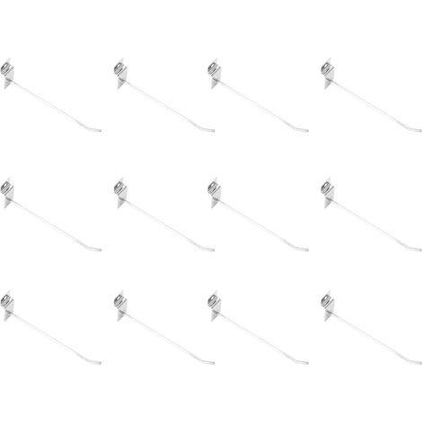 50 ganci forati per pannelli, piastra forata, gancio singolo in filo metallico per espositori da negozio, 15 cm, diametro 3,3 mm, colore argento. (1/5)