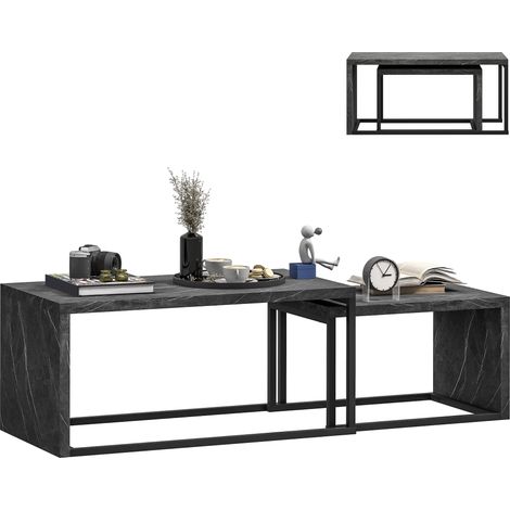 Industrial Nesting Coffee Table Set of 2,Stacking Side Tables with Metal Frame for Living Room and Bedroom,Dark Grey Finish