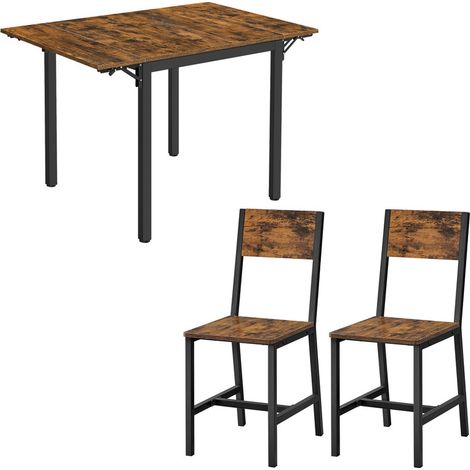 Vasagle – Ensemble table et chaises – Table pliante 120x78x76,2 cm – 2 chaises en acier – Marron rustique et noir – Capacité 100 kg (1/5)