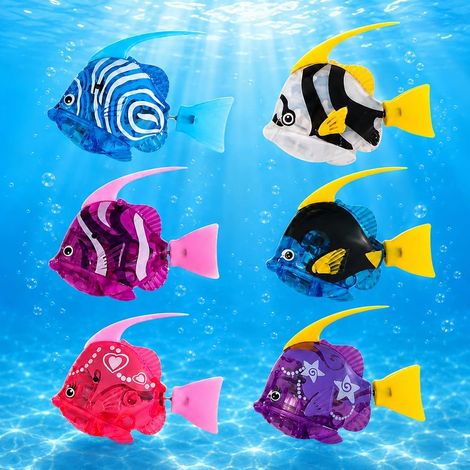 Robo Fish 6 Pack Electronic Pet Robot Fish with Luminous Floating Fish, Reusable Pet Toys for Swimming Pool, Bathtub, Aquarium (B) (1/5)