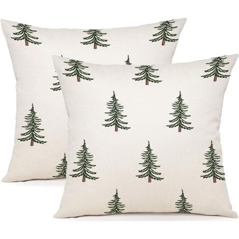 CCYKXA Christmas Cushion Cover 40x40 Set of 2 - Snowflakes and Pine Trees, Decorative Polyester Pillowcase for Decoration, 40 x 40 cm, Cushion Insert Not Included