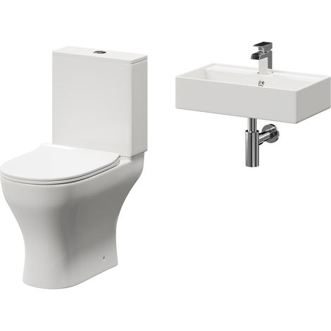 Wholesale Domestic Tomar 505mm Wall Hung Basin and Toilet Suite including Round Polished Chrome Bottle Trap and Open Back Toilet (1/5)