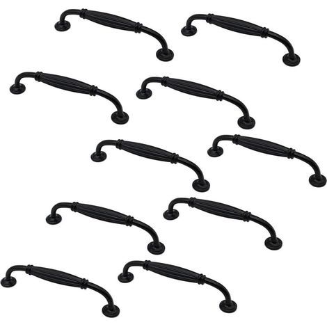 Set mit 10 Türgriffen und -knöpfen aus Zinklegierung, 146 mm lang, für Küchenschränke und Kleiderschränke, 128 mm Lochabstand, mattschwarz (1/4)