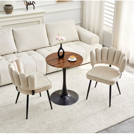 Set tavolo rotondo 60 cm in MDF con 2 sedie in velluto e metallo nero REDOM (1/5)