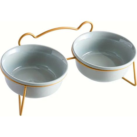 Gamelle en céramique pour chien et chat avec support en métal, bol surélevé pour nourriture et eau, mangeoire pour animaux (1/4)