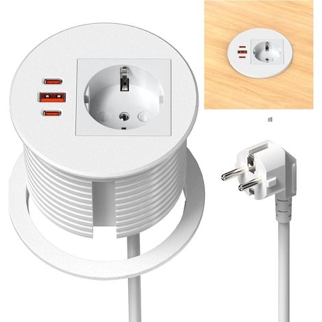 Prise encastrable Plan de Travail avec 2 USB-C PD 35W, Ø80 mm (1/5)