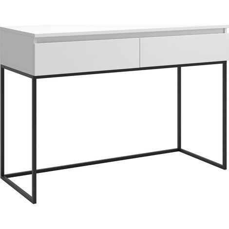 Bureau D'Ordinateur avec 2 Tiroirs 120 x 50 x 80 cm sur Pieds Noirs Cadre en Métal pour Bureau Salon Blanc (1/5)